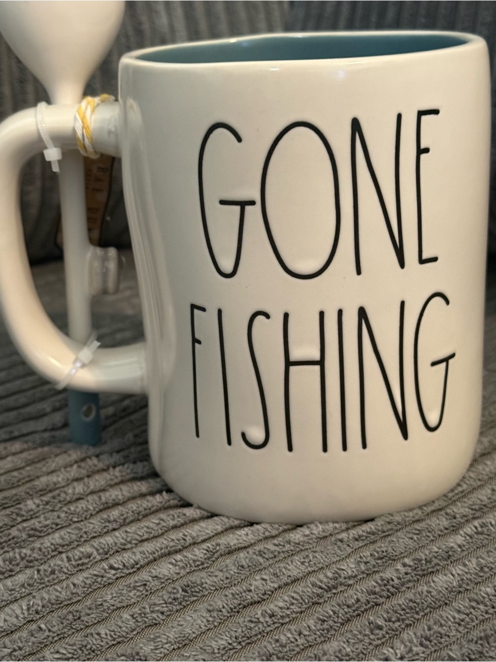 Rae Dunn White Ceramic Fishing Mug with Blue Interior and Spoon - Picture 4 of 6